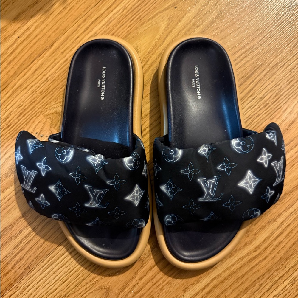 Louis Vuitton Blue Monogram Slide Sandals